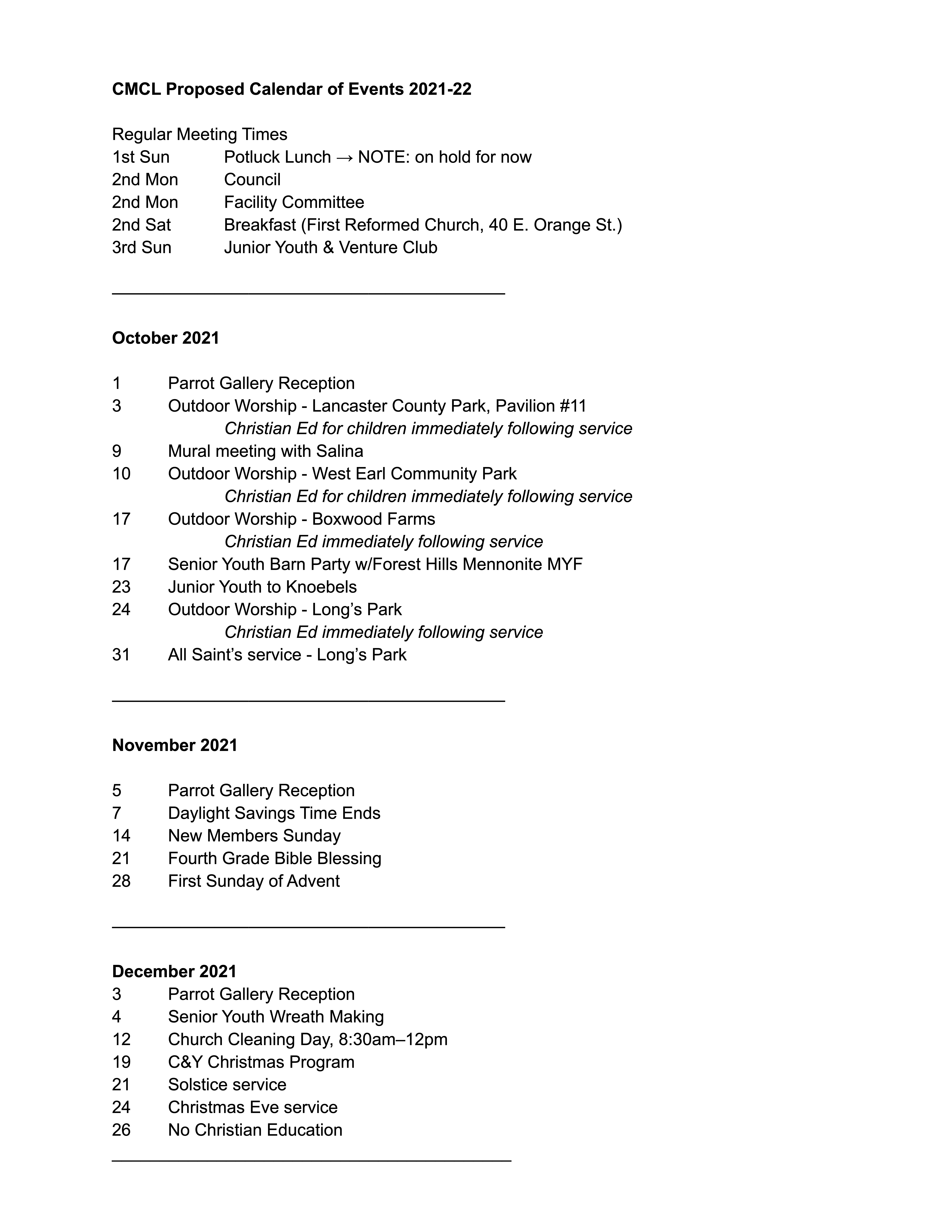 Working Church Calendar 2021-22