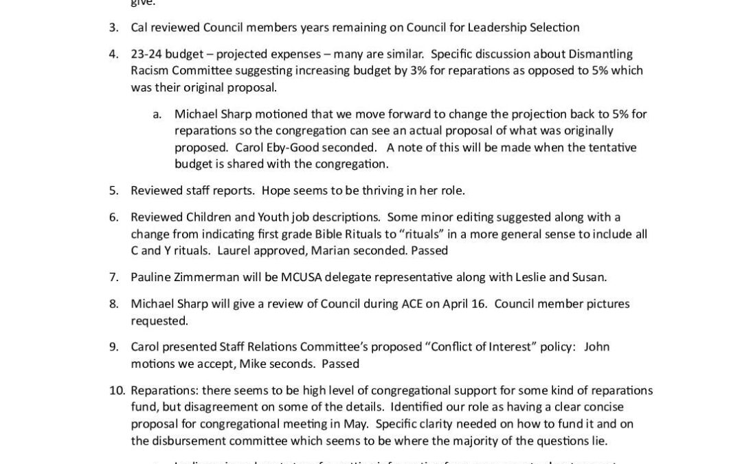 April 2023 Council Minutes