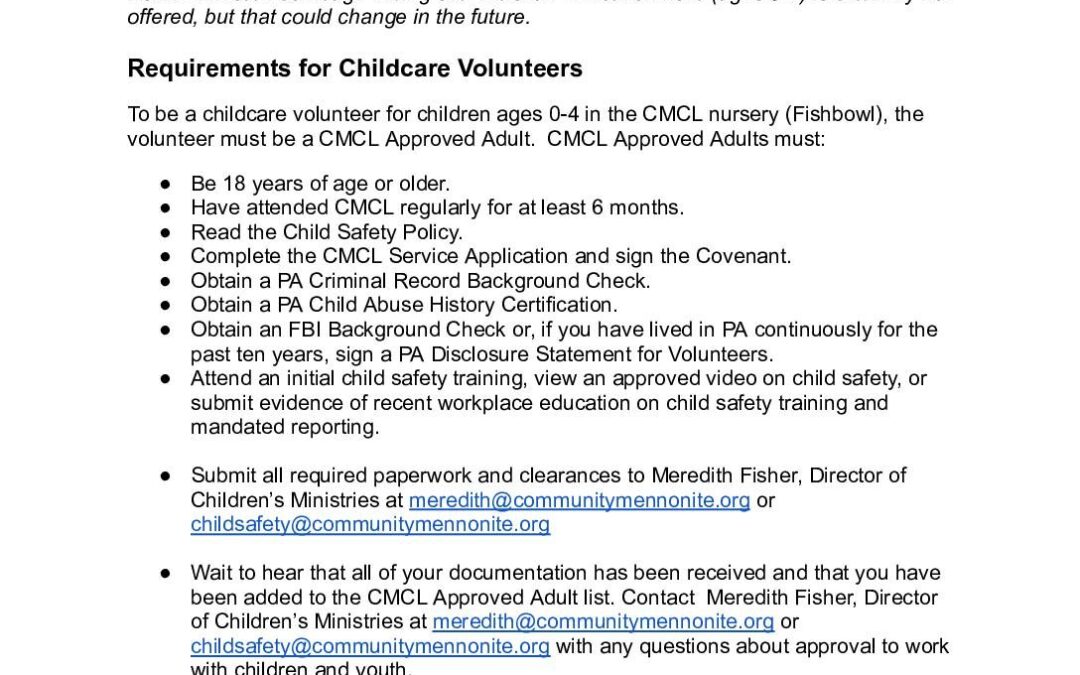 2024 Fishbowl Childcare Volunteer Handbook Updated 7.29.24