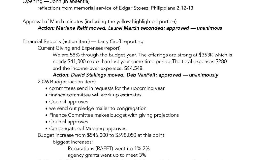 April 2025 Council minutes edited